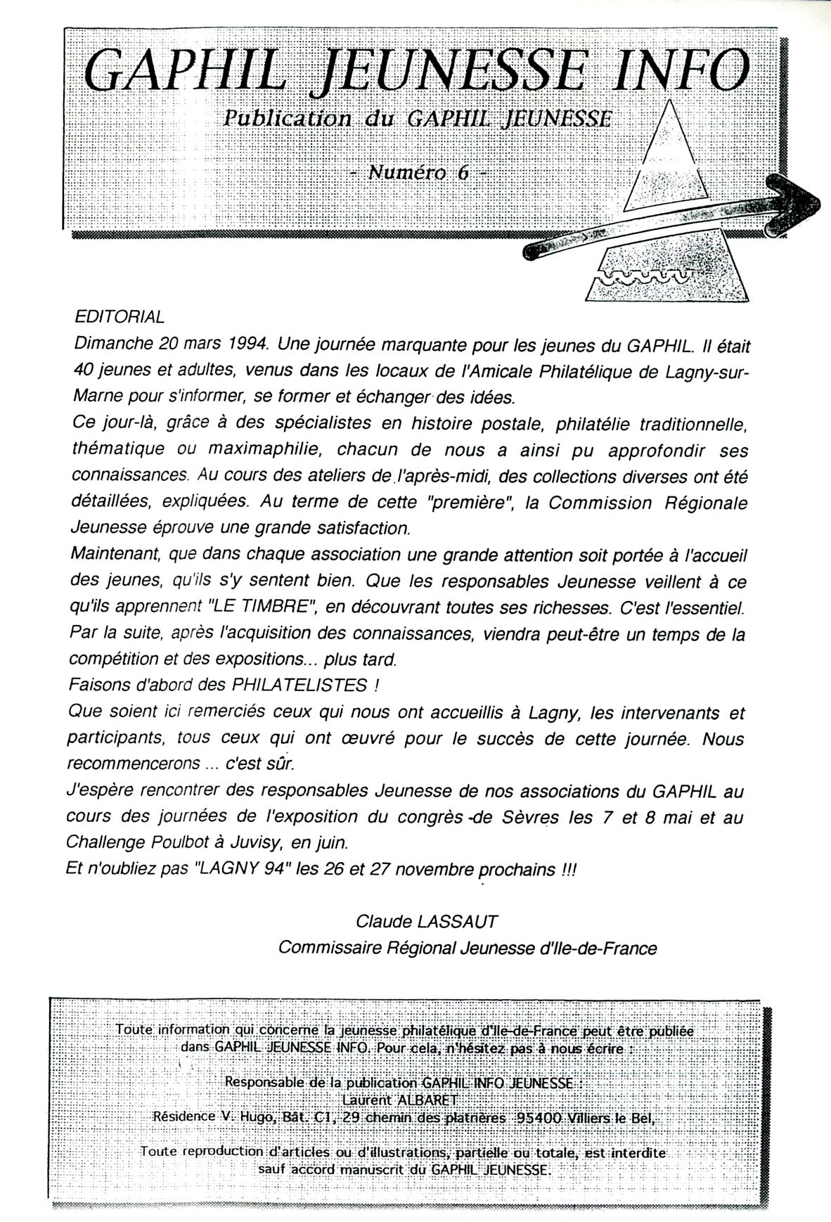 GAPHIL Info Spécial Jeunesse n°06 d'avril 1994.